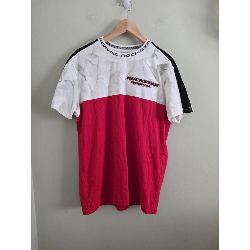 Rockstar Original Mens L Racing Style Shirt White  Red Big Logo On Back